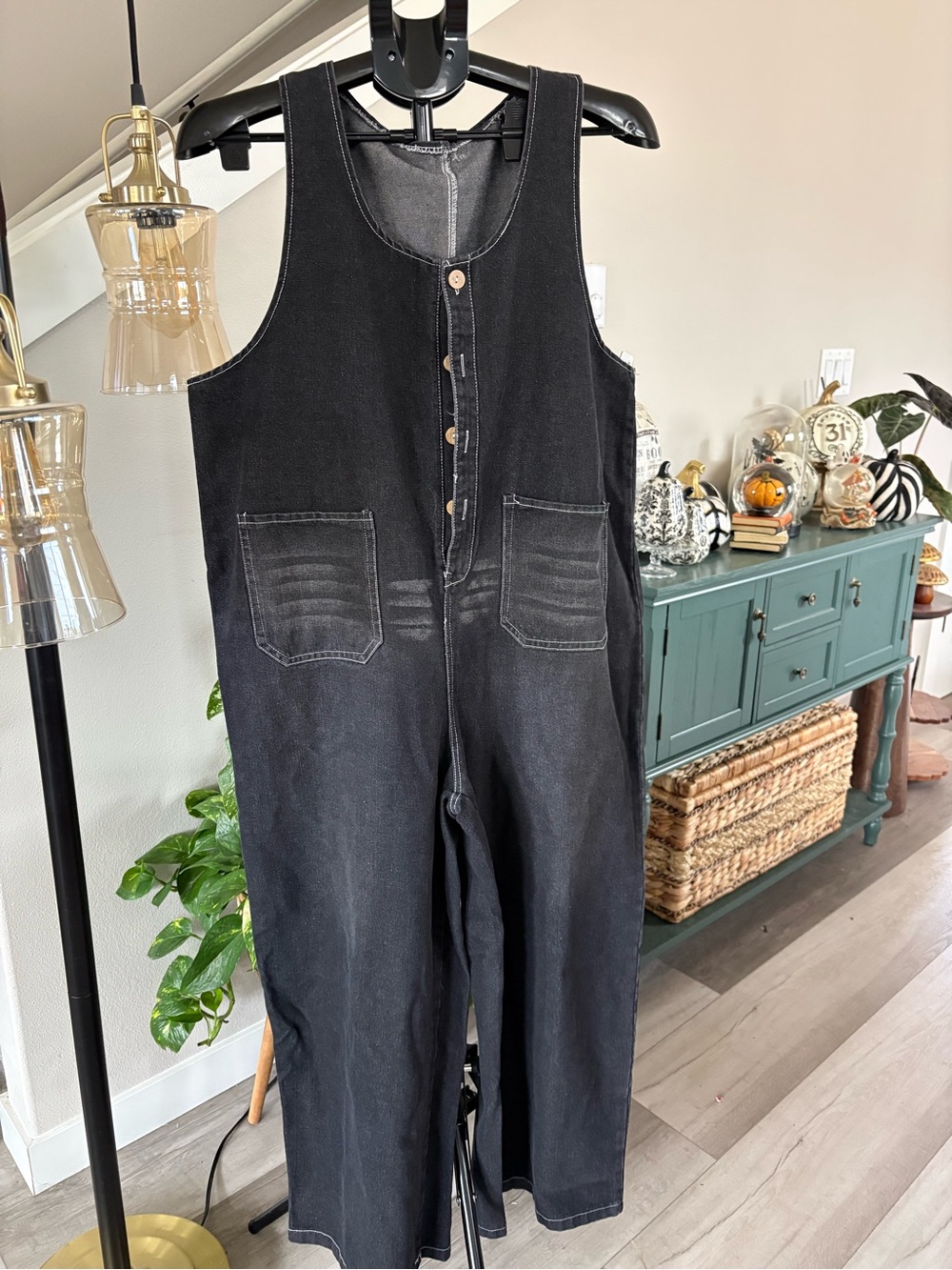 Black Denim Sleeveless Overalls for Women - Relaxed Fit